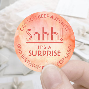 サプライズ誕生日パーティーShhh!オレンジ色の水彩 ラウンドシール