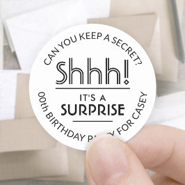 サプライズ誕生日パーティーShhh!シンプル白と黒 ラウンドシール