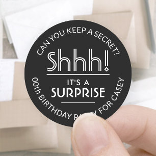 サプライズ誕生日パーティーShhh!シンプル黒と白 ラウンドシール