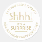 サプライズ誕生日パーティーShhh!白スタイリッシュ色と金ゴールド ラウンドシール (正面)