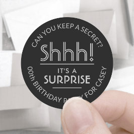 サプライズ誕生日パーティーShhh!黒スタイリッシュとグレー ラウンドシール
