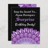 サプライズ誕生日パープルフラワーズ名前をカスタムするS303 招待状 (正面/裏面)