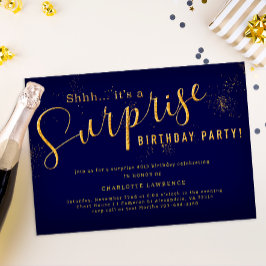 サプライズ誕生日招待状 – ネイビー&金ゴールドグリッター 招待状