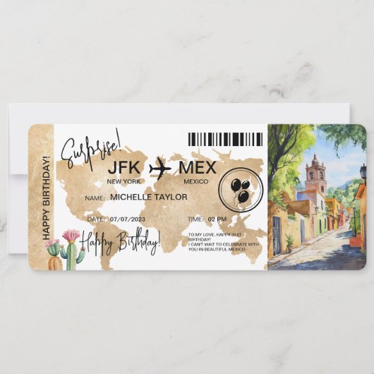 サプライズ誕生日搭乗パストリップチケットメキシコ 招待状 (正面)