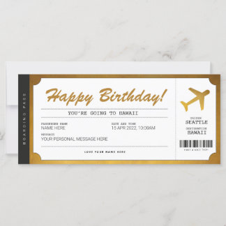 サプライズ誕生日搭乗パス飛行機金ゴールドチケット