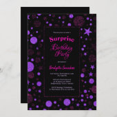 サプライズ誕生日紫と黒のパーティー 招待状 (正面/裏面)