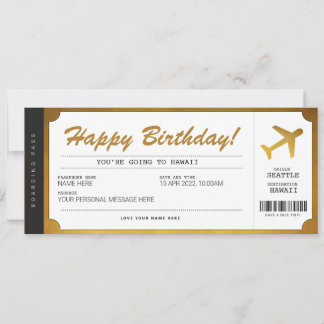サプライズ誕生日航空券 ゴールドチケット 招待状
