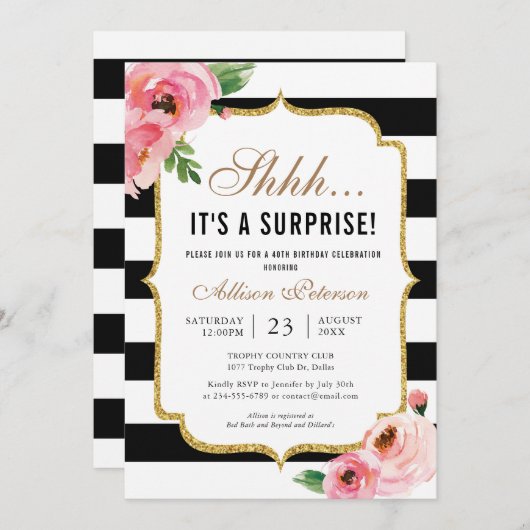 サプライズ誕生日40th、50th、60th誕生日パーティー 招待状 (正面/裏面)