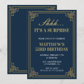 サプライズ誕生日 ネイビーブルー ゴールド メンズ 53歳の誕生日 招待状 (正面/裏面)