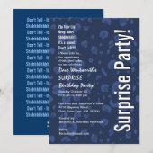 サプライズ誕生日 モダン ネイビーブルー 白 コンフェッティ 招待状 (正面/裏面)