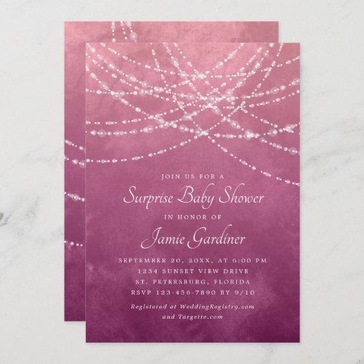 サプライズ赤ちゃんシャワー少女 招待状 (正面/裏面)