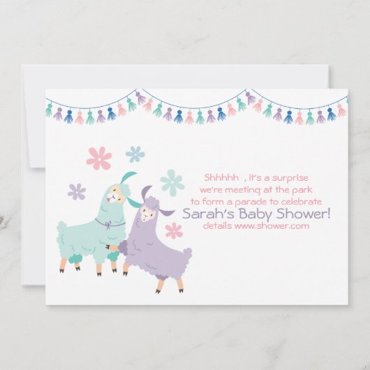 サプライズ踊りラマスがベビーシャワーを通ってドライブ 招待状 (裏面)