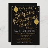 サプライズ退職パーティの招待状金ゴールドバルーン 招待状 (正面/裏面)