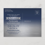 サプライズ退職パーティーネイビーブルー保存日 案内ポストカード (裏面)