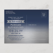 サプライズ退職パーティーネイビーブルー保存日 案内ポストカード (裏面)