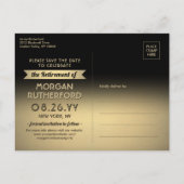 サプライズ退職パーティーブラック金ゴールド保存日 案内ポストカード (裏面)