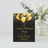 サプライズ退職パーティー金ゴールドブラックバルーン ポストカード (スタンド正面)