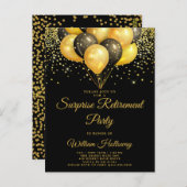 サプライズ退職パーティー金ゴールドブラックバルーン ポストカード (正面/裏面)