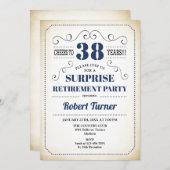 サプライズ退職パーティー – ネイビーブルーホワイト 招待状 (正面/裏面)