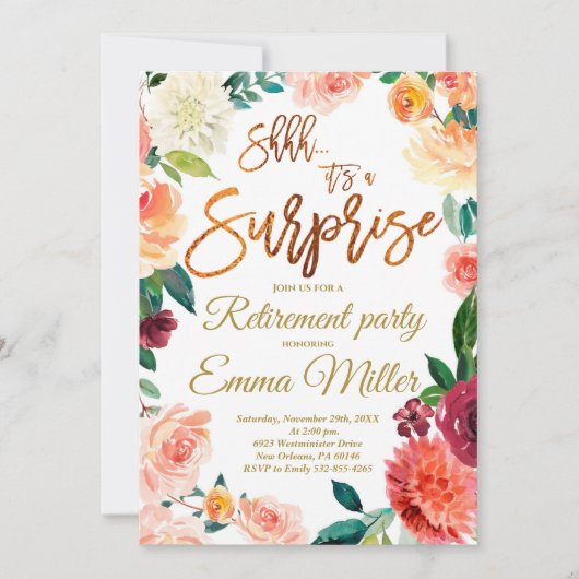 サプライズ退職パーティー、フローラ退職 招待状 (正面)