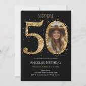 サプライズ金ゴールドグリッター50th誕生日写真 招待状 (正面)