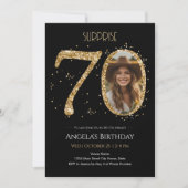 サプライズ金ゴールドグリッター70th誕生日写真 招待状 (正面)