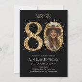 サプライズ金ゴールドグリッター80th誕生日写真 招待状 (正面)