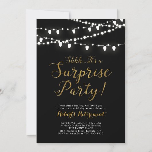 サプライズ金ゴールド退職パーティの招待状カード 招待状 (正面)