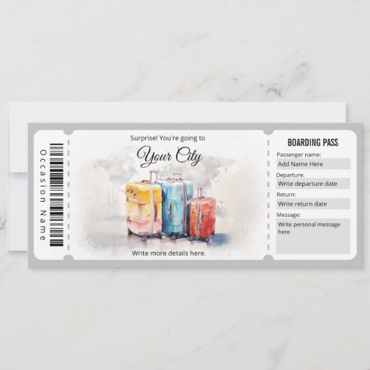 サプライズ飛行機搭乗パスチケット 招待状 (正面)