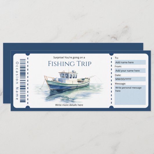 サプライズ魚釣りトリップギフト証明書テンプレート 招待状 (正面/裏面)