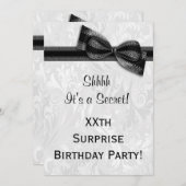 サプライズ２０歳の誕生日パーティー　ダマスクとリボン 招待状 (正面/裏面)