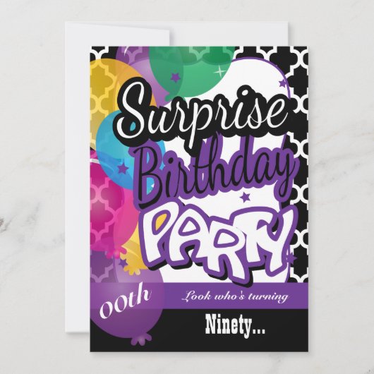 サプライズ00誕生日と風船(紫) 招待状 (正面)