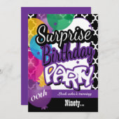 サプライズ00誕生日と風船(紫) 招待状 (正面/裏面)