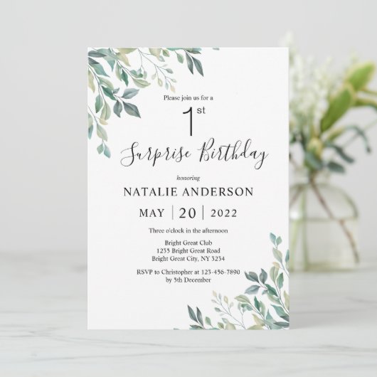 サプライズ1歳の誕生日を迎えるユーカリ・グリーンリー 招待状 (スタンド正面)