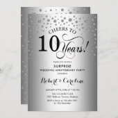 サプライズ10周年パーティー - シルバー ブラック 招待状 (正面/裏面)