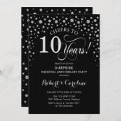 サプライズ10周年パーティー - ブラックシルバー 招待状 (正面/裏面)