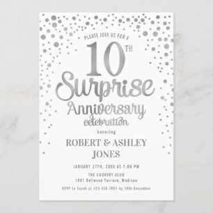 サプライズ10周年結婚記念日 - シルバー&ホワイト 招待状