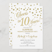 サプライズ10周年結婚記念日 - 白＆ゴールド 招待状 (正面/裏面)