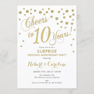 サプライズ10周年結婚記念日 - 白&ゴールド 招待状
