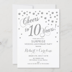 サプライズ10周年結婚記念日 - 白&シルバー 招待状