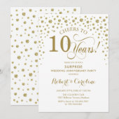 サプライズ10周年記念のお祝い - ゴールド ホワイト 招待状 (正面/裏面)
