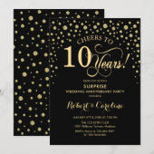 サプライズ10周年記念のお祝い - ブラックゴールド 招待状 (正面/裏面)
