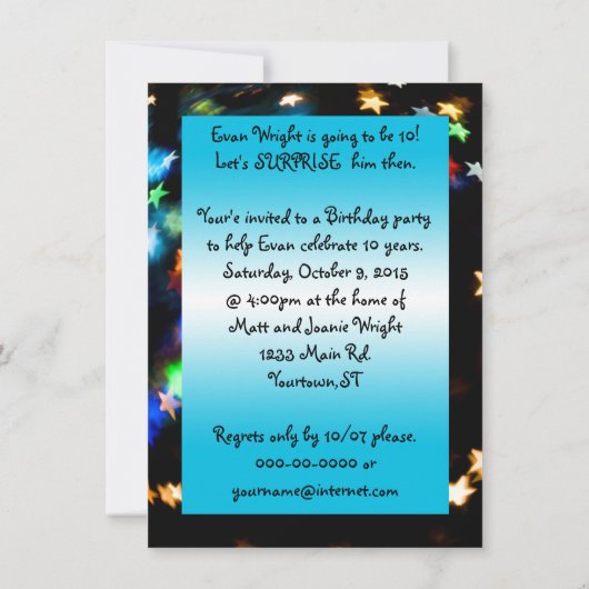 サプライズ10歳の誕生日 招待状 (裏面)
