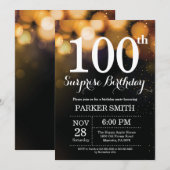 サプライズ100歳の誕生日招待状 ゴールドグリッター 招待状 (正面/裏面)