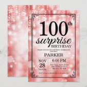 サプライズ100歳の誕生日招待状 赤いグリッター 招待状 (正面/裏面)