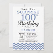 サプライズ100歳の誕生日 ブルーチェブロン 招待状 (正面)