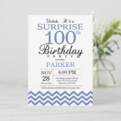 サプライズ100歳の誕生日 ブルーチェブロン 招待状 (スタンド正面)