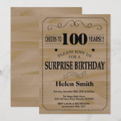サプライズ100歳の誕生日 素朴な木 招待状 (正面/裏面)