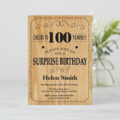サプライズ100歳の誕生日 素朴な木 招待状 (スタンド正面)