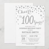 サプライズ100誕生日シルバーグリッターダイヤモンド 招待状 (正面/裏面)